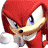 Pixelated red character with white muzzle and blue eyes, showing a confident expression in close-up view.