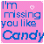A 3x2 contact sheet of six animated frames showing a pink background with blue and white text reading "I'm missing you like Candy" alongside small heart symbols, plus one frame with two red heart-shaped balloons on sticks.