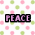 Pixelated icon with 'PEACE' in pink text on left, 'LOVE' in green text on right, and a green tree-and-path logo below.