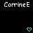 Pixelated text 'Cortine E' appears twice on a black background with two cyan heart symbols below.