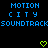 Blue pixelated text reads "MOTION CITY SOUNDTRACK" in two with green heart symbols below on a black background
