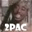 Static pixelated image of a person with dark hair and light skin wearing a black shirt, overlaid with large white text reading "2PAC" at the bottom.