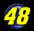 Static pixelated icon featuring large yellow numerals "48" on a blue circular background with gradient shading, set against black.