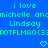 Blue background with green pixelated text reading 'i love michelle anamichelle and Lindsay' repeated twice, plus 'ROTFLMAO<3' below each line, two cyan hearts at bottom.