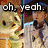 Pixelated animation of a character with brown hair and glasses saying 'oh, yeah.' then 'i see it' while shifting expression.