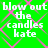 Green background with pink diamond lattice pattern and repeated white pixelated text "blow out the candles kate" in four quadrants.