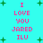 Cyan background with green plus signs and pink text reading 'I LOVE YOU JARED ILU' in two vertical