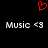 Red pixelated heart symbol above two identical gray text strings reading 'Music <3' on black background.