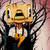 Pixelated character with large square head, brown hair, and black outfit holding a yellow lightning bolt against pink and gray background.