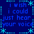 Blue pixelated text repeats 'i wish i could just hear your voice' with cyan star and dotted line borders on a dark blue background.