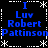 Blue text reading "I Luv Robert Pattinson" arranged in a pattern on a black background with white star and dotted line borders