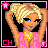A 4x3 contact sheet of pixel art frames showing a blonde cartoon woman in various poses and text panels, with pink star borders on each frame.