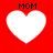 Four white heart shapes on a red background with 'MOM' text above each heart, each heart has a slightly different pixelated outline.