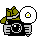 Pixelated camera icon with green foliage and a white circular lens, transitioning through of yellow sunburst effects on the lens against gray background