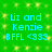 Green background with yellow sparkles, repeated cyan text "Liz and Kenzie BFFL <333" in four identical quadrants.