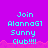 Pixelated cyan text on purple background reads 'Join AlannaG1 Sunny Club!!!!' with pink mountain-like shapes at bottom, repeated across multiple