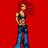 Pixelated character with red hair in a black top and blue pants against solid red background, next to text reading 'Make One At Ultimate dolls.com' on white.