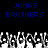 Blue pixelated text "JONAS BROTHERS" appears twice on a black background above a of white and gray pixelated hands raised in the air
