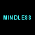 Pixelated image with cyan text 'MINDLESS' and 'INDULGENCE' on black background, red-haired figure holding microphone with bold red 'SELF' text overlay.