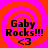 Four identical display 'Gaby Rocks!!! <3' text over orange and pink spiral backgrounds with no visible animation changes