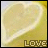 A heart-shaped lemon slice with a white outline, featuring pixelated text and small star icons changing across frames.