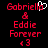 Pixelated red text on black background reads 'Gabriello & Eddie Forever <3' with a white heart symbol replacing the letter O in Gabriello.