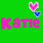 Green background with two identical pixelated text 'Katie' displays, each topped by a pink heart and blue balloon icon.