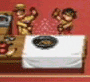 Animated scene of two cartoon characters cooking at a table with a frying pan, red background, and white tablecloth.