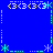 Blue background with cyan and white pixelated symbols forming a symmetrical pattern of dots, lines, and asterisks.