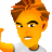 Pixelated cartoon-style head and shoulder portrait of a person with light brown hair, orange skin, and a white shirt against a gray background.