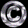 A circular icon with a stylized 'C' shape in the center, surrounded by concentric rings of varying grayscale patterns that shift across frames.