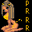 Pixel art of a female character with long brown hair, blue eyes, and yellow accessories wearing an orange dress against black background.