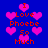 Blue background with pink heart shapes and red text reading "I Love Phoebe So Much" in pixelated font.