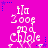 A static image with a bright pink background displays the text 'Zooe and Chloe' in white pixelated font, surrounded by blue star decorations.