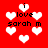 Red background with white heart shapes and black text reading 'i love sarah m' scattered across the image.