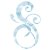 Pixelated abstract design with swirling light blue and white shapes on a white background.