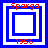 Four square display blue and white nested square patterns with red text reading "Spargo" and "1956" above and below the central squares