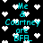 Pixelated cyan text on black background with white heart symbols, displaying "Me & Courtney are BFA" repeated in a pattern