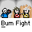 Animated contact sheet of 16 frames showing a pixel art buddy icon sequence with two characters and repeated text "Bum Fight" below each frame.