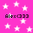 Pink background with white stars and four instances of 'Alex<333' text in black pixelated font.