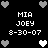 Pixelated black background displays repeated text and heart symbols with animated heart color changes.