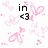 Pixelated icon with black text 'in' and '<3', surrounded by pink heart-shaped patterns on white background.