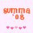 Pixelated orange text 'summa' above '08' with pink heart symbols below on light background.