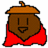 Pixelated acorn character with brown body, orange cap, red cape, and smiling face on white background; blue text "SUPER" and "ACORN" on green backgrounds.