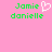 Pixelated green text 'Jamie danielle' on pink background with white heart symbol between two identical text pairs.