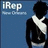 Pixelated blue background with white text 'iRep' and partial obscured text below, featuring a black silhouette of a person in formal attire.