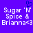 Pixelated text on purple background with blue heart symbol above, showing 'Sugar 'N' Spice & Brianna<3' repeated twice.