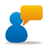 Blue pixelated figure with rounded top and bottom, yellow speech bubble attached to right side on gray background.