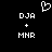 Pixelated white text and symbols on black background: 'DJA' above '+' above 'MNR', with a heart outline at top center.