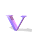 A 3D letter V in purple and pink hues rotates through multiple angles against a white background with gray shadows.